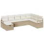 Set de sofá de jardín de 8 piezas con cojines de poliratán beige, Sofá de jardín de 2 plazas con cojines de poliratán beige d...