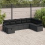 Set de Sofá de Jardín de 8 Piezas con Cojines de Poliratán Negro, Sofá de Jardín de 2 Plazas con Cojines de Poliratán Negro d...