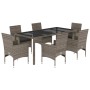 Set comedor jardín 7 pzas y cojines ratán sintético vidrio gris en Conjuntos de jardín | Comprar online en Foru.es