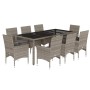 Set comedor jardín 9 pzas y cojines ratán sintético vidrio gris en Conjuntos de jardín | Comprar online en Foru.es
