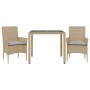 Set comedor jardín 3 pzas cojines ratán sintético vidrio beige en Conjuntos de jardín | Comprar online en Foru.es