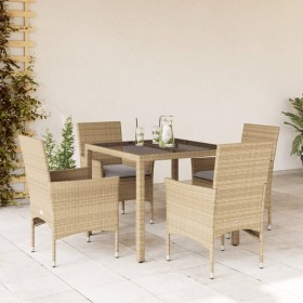 Set comedor jardín 5 pzas cojines ratán sintético vidrio beige en Conjuntos de jardín | Comprar online en Foru.es