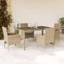 Set comedor jardín 5 pzas cojines ratán sintético vidrio beige en Conjuntos de jardín | Comprar online en Foru.es