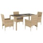 Set comedor jardín 5 pzas cojines ratán sintético vidrio beige en Conjuntos de jardín | Comprar online en Foru.es