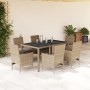 Set comedor jardín 7 pzas cojines ratán sintético vidrio beige en Conjuntos de jardín | Comprar online en Foru.es