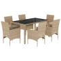 Set comedor jardín 7 pzas cojines ratán sintético vidrio beige en Conjuntos de jardín | Comprar online en Foru.es