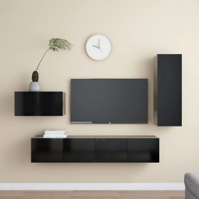 Set de muebles de salón TV 4 pzas madera de ingeniería negro de vidaXL, Muebles TV - Ref: Foro24-3078783, Precio: 160,92 €, D...