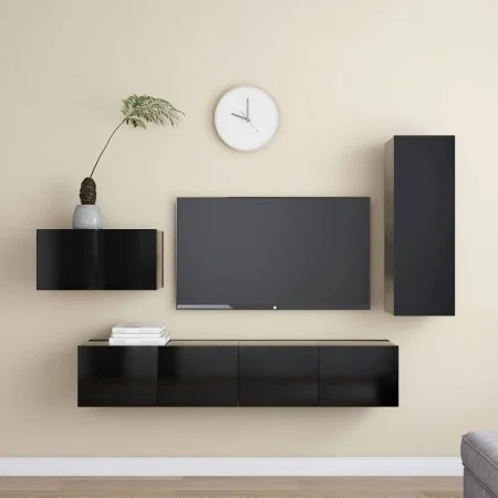 Set de muebles de salón TV 4 pzas madera de ingeniería negro de vidaXL, Muebles TV - Ref: Foro24-3078783, Precio: 163,24 €, D...