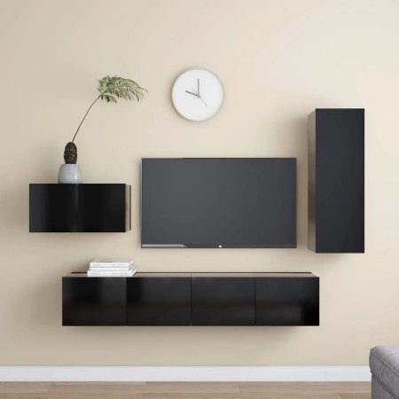 Set de muebles de salón TV 4 pzas madera de ingeniería negro de vidaXL, Muebles TV - Ref: Foro24-3078783, Precio: 160,92 €, D...