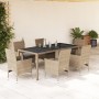 Set comedor jardín 7 pzas cojines ratán sintético vidrio beige en Conjuntos de jardín | Comprar online en Foru.es