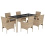 Set comedor jardín 7 pzas cojines ratán sintético vidrio beige en Conjuntos de jardín | Comprar online en Foru.es