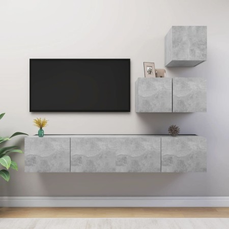 Set de muebles de salón 4 pzas madera ingeniería gris hormigón de vidaXL, Muebles TV - Ref: Foro24-3079155, Precio: 123,17 €,...