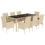 Set comedor jardín 9 pzas cojines ratán sintético vidrio beige en Conjuntos de jardín | Comprar online en Foru.es