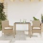 Set comedor jardín 3 pzas cojines ratán sintético vidrio beige en Conjuntos de jardín | Comprar online en Foru.es