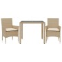 Set comedor jardín 3 pzas cojines ratán sintético vidrio beige en Conjuntos de jardín | Comprar online en Foru.es