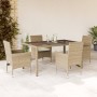 Set comedor jardín 5 pzas cojines ratán sintético vidrio beige en Conjuntos de jardín | Comprar online en Foru.es