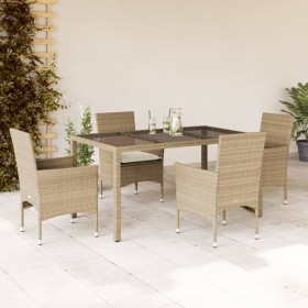 Set comedor jardín 5 pzas cojines ratán sintético vidrio beige en Conjuntos de jardín | Comprar online en Foru.es