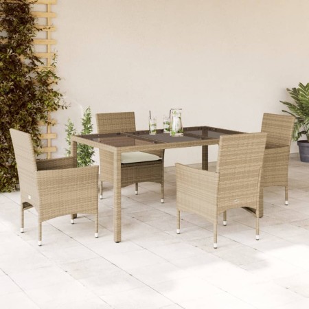 Set comedor jardín 5 pzas cojines ratán sintético vidrio beige en Conjuntos de jardín | Comprar online en Foru.es