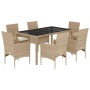 Set comedor jardín 7 pzas cojines ratán sintético vidrio beige en Conjuntos de jardín | Comprar online en Foru.es