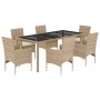 Set comedor jardín 7 pzas cojines ratán sintético vidrio beige en Conjuntos de jardín | Comprar online en Foru.es