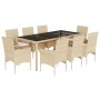 Set comedor jardín 9 pzas cojines ratán sintético vidrio beige en Conjuntos de jardín | Comprar online en Foru.es