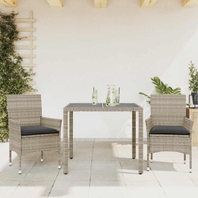 Set comedor jardín 3 pzas y cojines ratán PE vidrio gris claro en Conjuntos de jardín | Comprar online en Foru.es
