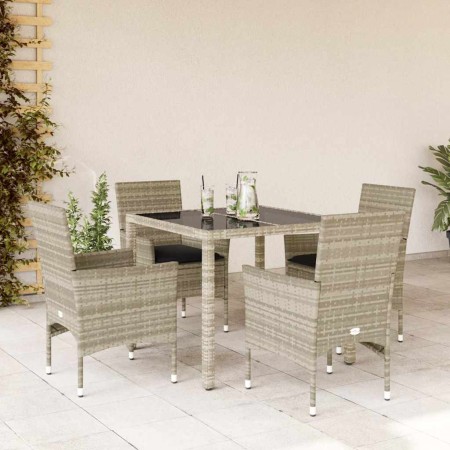 Set comedor jardín 5 pzas y cojines ratán PE vidrio gris claro en Conjuntos de jardín | Comprar online en Foru.es