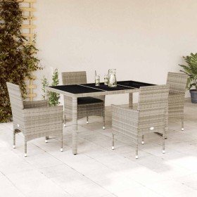 Set comedor jardín 5 pzas y cojines ratán PE vidrio gris claro en Conjuntos de jardín | Comprar online en Foru.es