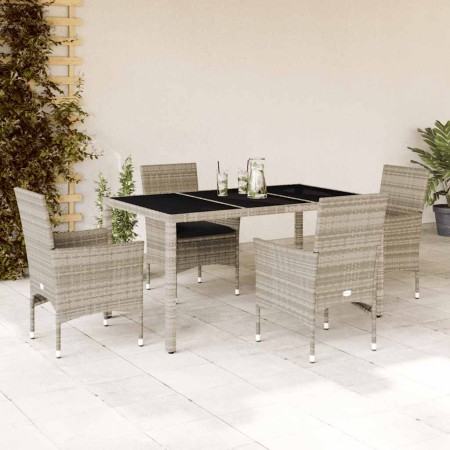 Set comedor jardín 5 pzas y cojines ratán PE vidrio gris claro en Conjuntos de jardín | Comprar online en Foru.es