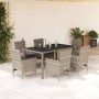 Set de comedor jardín 7 piezas y cojines ratán PE y vidrio gris en Conjuntos de jardín | Comprar online en Foru.es