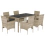 Set de comedor jardín 7 piezas y cojines ratán PE y vidrio gris en Conjuntos de jardín | Comprar online en Foru.es