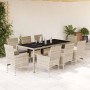 Set de comedor jardín 9 piezas y cojines ratán PE y vidrio gris en Conjuntos de jardín | Comprar online en Foru.es