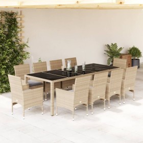 Set comedor jardín 11 pzas cojines ratán sintético vidrio beige en Conjuntos de jardín | Comprar online en Foru.es