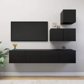 Set de muebles de salón TV 4 pzas madera de ingeniería negro de vidaXL, Muebles TV - Ref: Foro24-3078840, Precio: 145,73 €, D...