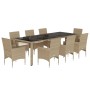 Set comedor jardín 9 pzas cojines ratán sintético vidrio beige en Conjuntos de jardín | Comprar online en Foru.es