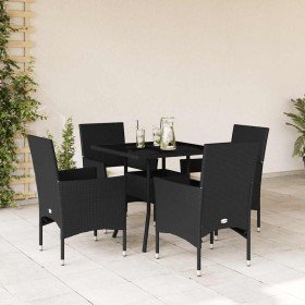 Set comedor jardín 5 pzas cojines ratán sintético vidrio negro en Conjuntos de jardín | Comprar online en Foru.es