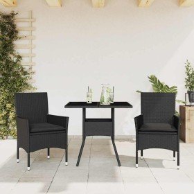 Set comedor jardín 3 pzas cojines ratán sintético vidrio negro en Conjuntos de jardín | Comprar online en Foru.es