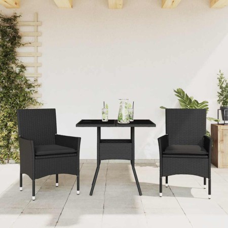 Set comedor jardín 3 pzas cojines ratán sintético vidrio negro en Conjuntos de jardín | Comprar online en Foru.es