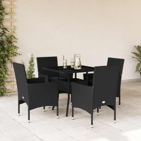 Set comedor jardín 5 pzas cojines ratán sintético vidrio negro en Conjuntos de jardín | Comprar online en Foru.es