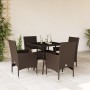Set comedor jardín 5 pzas cojines ratán sintético vidrio marrón en Conjuntos de jardín | Comprar online en Foru.es