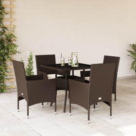 Set comedor jardín 5 pzas cojines ratán sintético vidrio marrón en Conjuntos de jardín | Comprar online en Foru.es