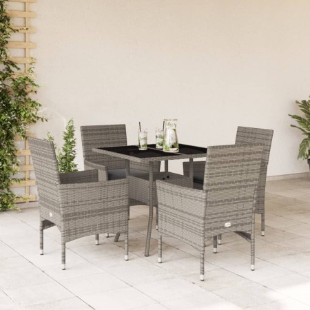 Set comedor jardín 5 pzas y cojines ratán sintético vidrio gris en Conjuntos de jardín | Comprar online en Foru.es