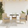 Set comedor jardín 3 pzas cojines ratán sintético vidrio beige en Conjuntos de jardín | Comprar online en Foru.es