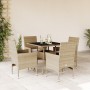 Set comedor jardín 5 pzas cojines ratán sintético vidrio beige en Conjuntos de jardín | Comprar online en Foru.es