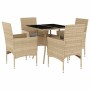Set comedor jardín 5 pzas cojines ratán sintético vidrio beige en Conjuntos de jardín | Comprar online en Foru.es