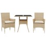 Set comedor jardín 3 pzas cojines ratán sintético vidrio beige en Conjuntos de jardín | Comprar online en Foru.es