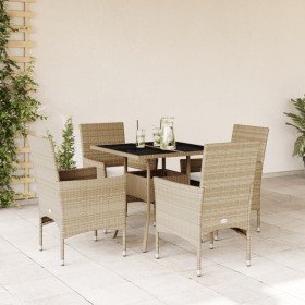 Set comedor jardín 5 pzas cojines ratán sintético vidrio beige en Conjuntos de jardín | Comprar online en Foru.es