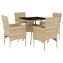 Set comedor jardín 5 pzas cojines ratán sintético vidrio beige en Conjuntos de jardín | Comprar online en Foru.es