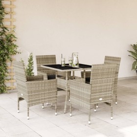 Set comedor jardín 5 pzas y cojines ratán PE vidrio gris claro en Conjuntos de jardín | Comprar online en Foru.es