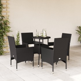 Set comedor jardín 5 pzas cojines ratán sintético vidrio negro en Conjuntos de jardín | Comprar online en Foru.es